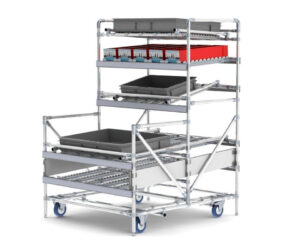Custom picking and replenishment trolley for point-of-use material handling
